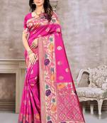 Pink hand woven banarasi silk saree with blouse