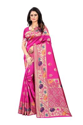 Pink hand woven banarasi silk saree with blouse 2
