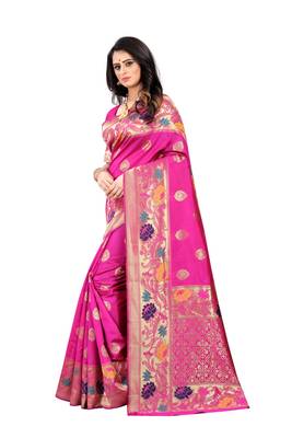 Pink hand woven banarasi silk saree with blouse 3