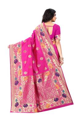 Pink hand woven banarasi silk saree with blouse 4