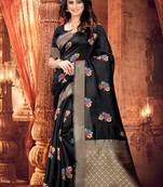 Black hand woven banarasi silk saree with blouse