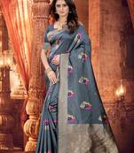 Grey hand woven banarasi silk saree with blouse