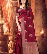 Maroon hand woven banarasi silk saree with blouse