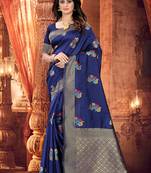 Navy blue hand woven banarasi silk saree with blouse