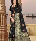 Black hand woven banarasi silk saree with blouse