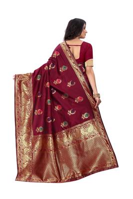 Maroon hand woven banarasi silk saree with blouse 4