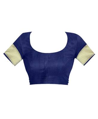 Navy blue hand woven banarasi silk saree with blouse 5