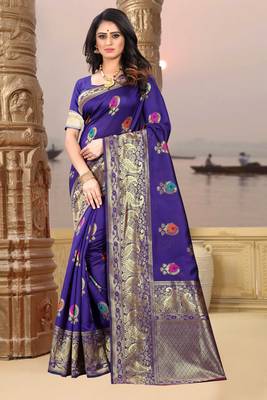 Purple hand woven banarasi silk saree with blouse 1