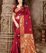 Maroon hand woven banarasi silk saree with blouse