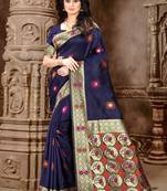 Navy blue hand woven banarasi silk saree with blouse