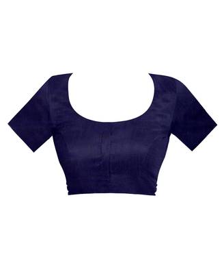Navy blue hand woven banarasi silk saree with blouse 5