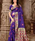Purple hand woven banarasi silk saree with blouse