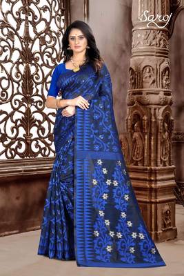 Navy blue hand woven banarasi silk saree with blouse 1