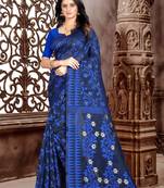 Navy blue hand woven banarasi silk saree with blouse
