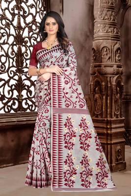 Maroon hand woven banarasi silk saree with blouse 1