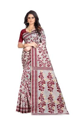 Maroon hand woven banarasi silk saree with blouse 2