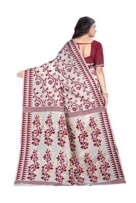 Maroon hand woven banarasi silk saree with blouse 4