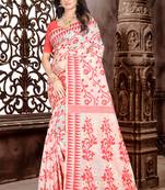 White hand woven banarasi silk saree with blouse