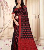 Black hand woven banarasi silk saree with blouse