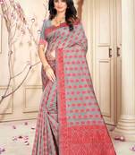 Red hand woven banarasi silk saree with blouse