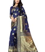 Navy blue hand woven banarasi silk saree with blouse