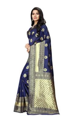 Navy blue hand woven banarasi silk saree with blouse 2