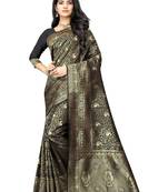 Black hand woven banarasi silk saree with blouse