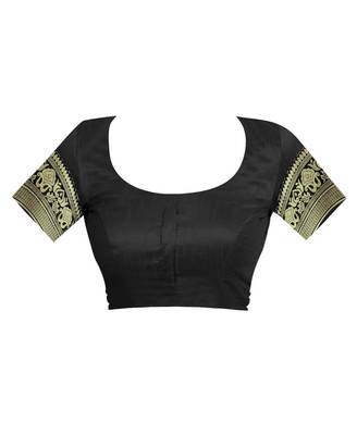 Black hand woven banarasi silk saree with blouse 4