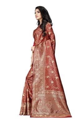 Maroon hand woven banarasi silk saree with blouse 2