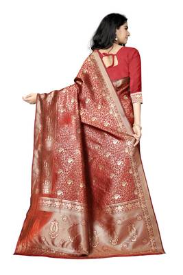 Maroon hand woven banarasi silk saree with blouse 3