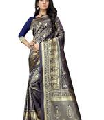 Navy blue hand woven banarasi silk saree with blouse