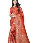 Red hand woven banarasi silk saree with blouse