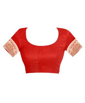 Red hand woven banarasi silk saree with blouse 4