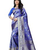 Royal blue hand woven banarasi silk saree with blouse