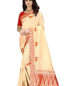 Chiku hand woven banarasi silk saree with blouse