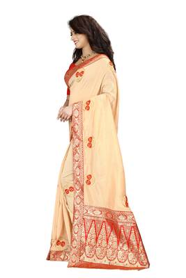 Chiku hand woven banarasi silk saree with blouse 2