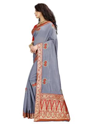 Grey hand woven banarasi silk saree with blouse 2