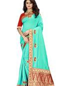 Green hand woven banarasi silk saree with blouse