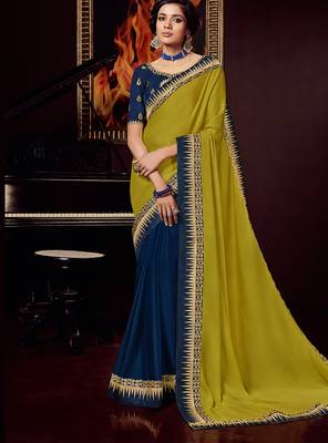 Yellow Embroidered Silk Blend Saree With Blouse 1