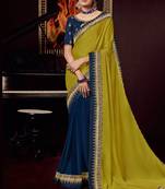 Yellow Embroidered Silk Blend Saree With Blouse