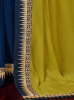 Yellow Embroidered Silk Blend Saree With Blouse 4