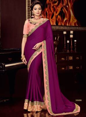 Purple embroidered silk saree with blouse 1