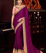 Purple embroidered silk saree with blouse