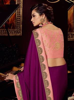 Purple embroidered silk saree with blouse 2