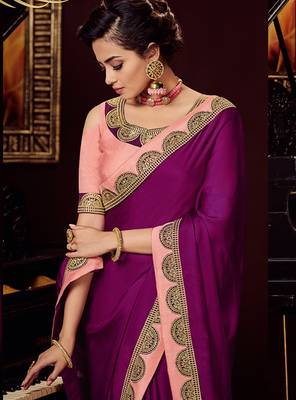 Purple embroidered silk saree with blouse 3