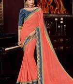Peach embroidered silk saree with blouse