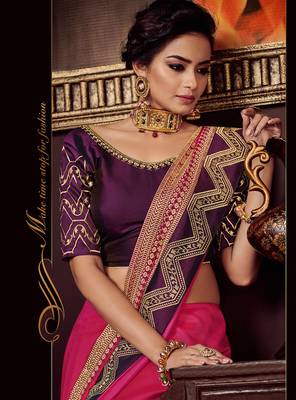 Rani pink embroidered silk saree with blouse 2