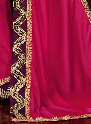 Rani pink embroidered silk saree with blouse 4