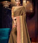 Brown embroidered silk saree with blouse