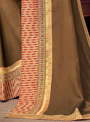 Brown embroidered silk saree with blouse 4